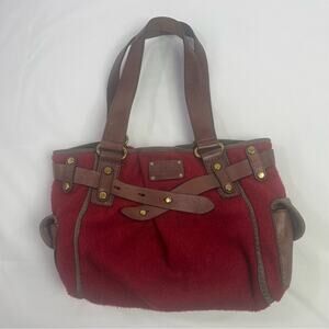 FOSSIL Adrina Red Wool Brown Leather Trim  Handbag‎